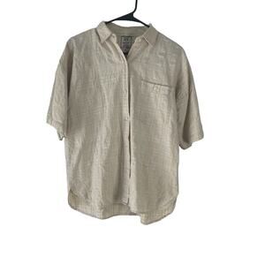 Short Circut Men's Size Medium Beige‎ Yellow Short Sleeve Cotton Button Up